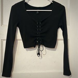 Forever 21 Lace-Up Black Crop Top